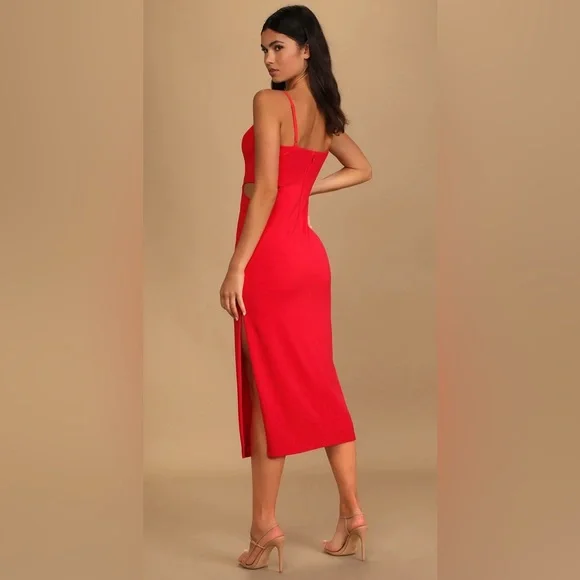 Lulus Only the Good Times Red Sleeveless Cutout Midi Dress - Picture 3 of 6
